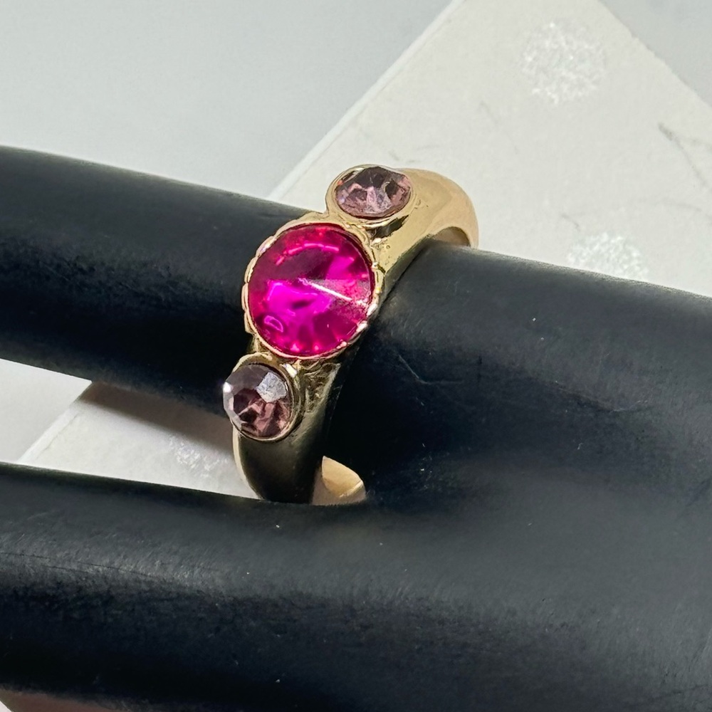 Isaac Mizrahi Crystals in Pink Statement Band Ring SZ 9